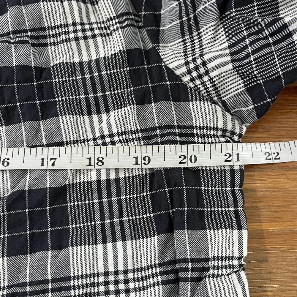 Unsubscribed $280 Plaid Puff Long Sleeves Blouse L NWOT Black White Boho